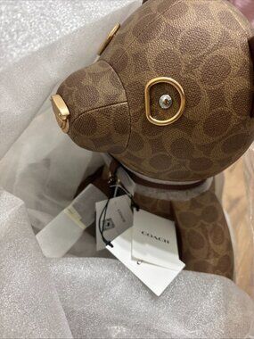 COACH LARGE Leather Collectible Bear In Signature Logo Teddy Bear Tan/Brown -NEW
